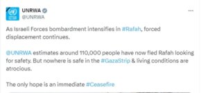 УНРВА соопшти дека околу 110.000 луѓе го напуштиле Рафа