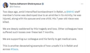 Во воздушен напад на Рафа ранет припадник на персонал на СЗО а неговата внука е убиена